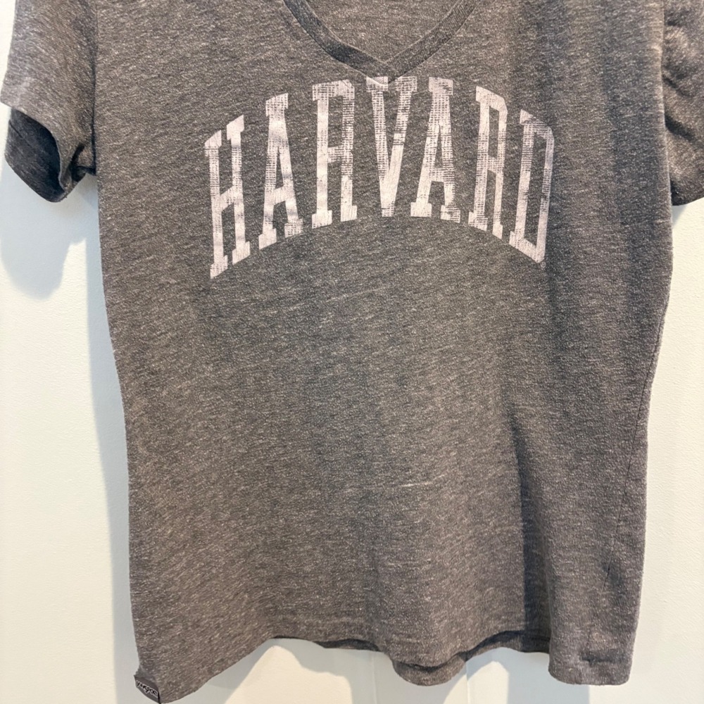Jansport Harvard‎ University Shirt Women Size Large Gray Skinny Tee Short Sleeve - Picture 4 of 10